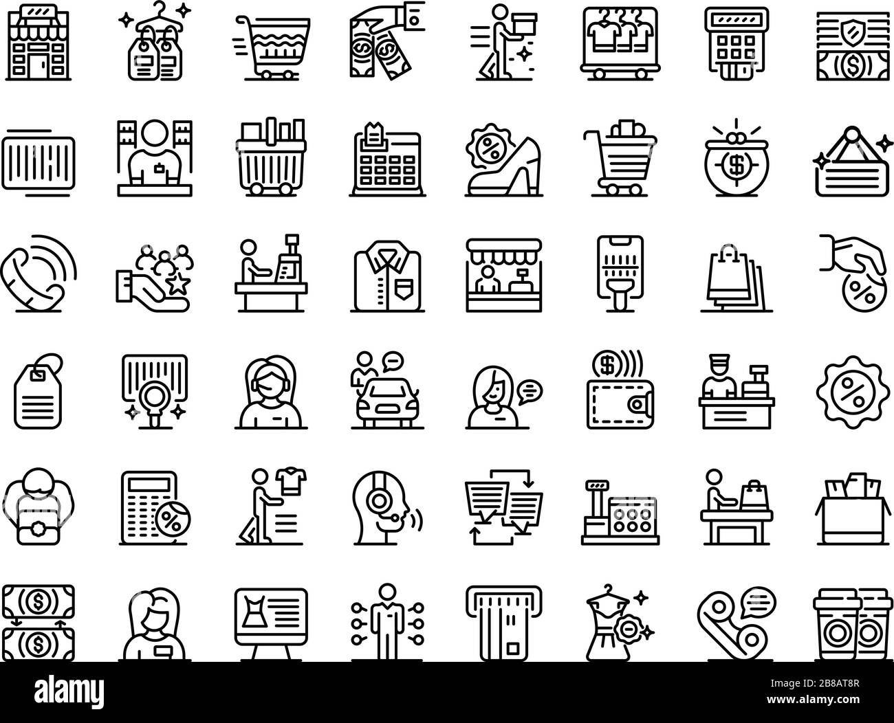 Shop assistant icons set, outline style Stock Vector