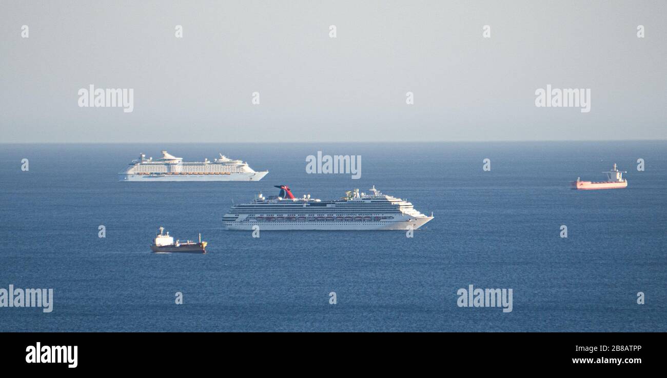 Cruiseships anchored off Wollongong near Sydney during the Covid19 pandemic Stock Photo