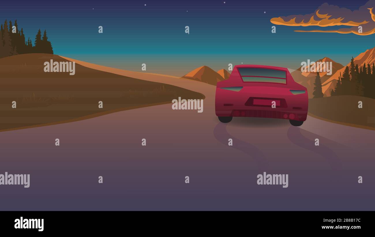 red car rides on the road vector Stock Vector Image & Art - Alamy