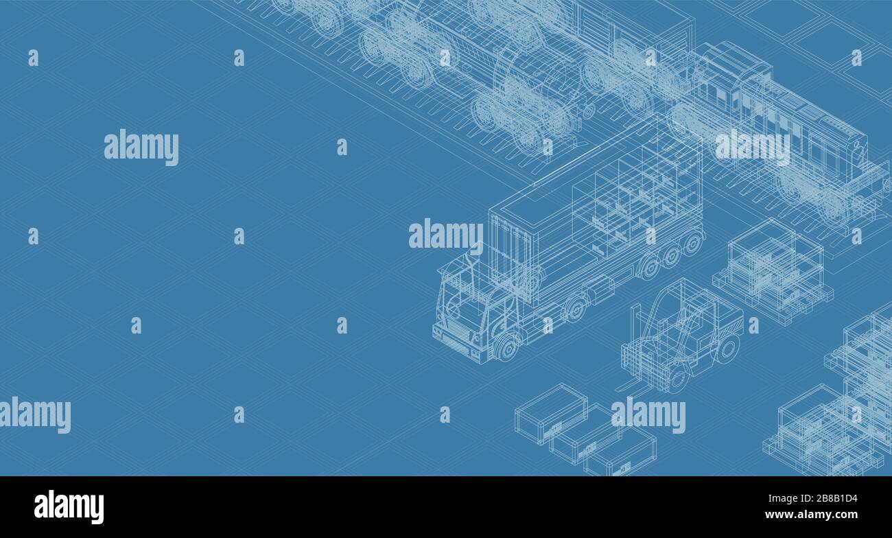 Blueprint design of cargo delivery transportation on blue background ...