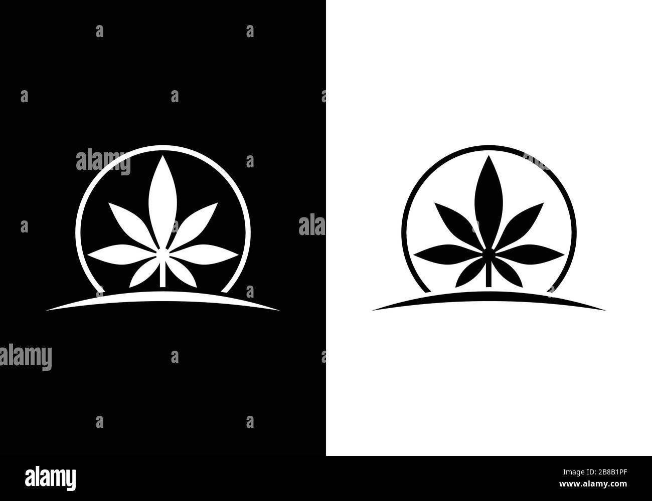 cannabis leaf logo vector icon on black and white background Stock Vector