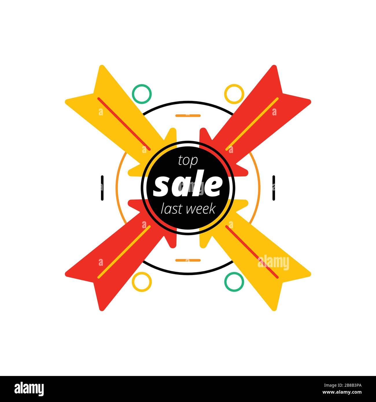 Red and yellow arrows pointing at circle with sale inscription Stock Vector
