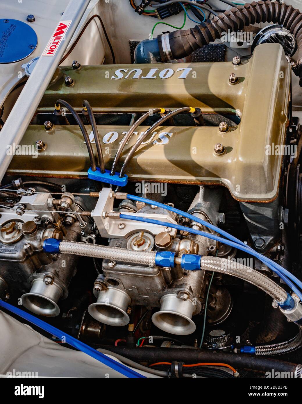 inside the engine of a classic lotus car Stock Photo