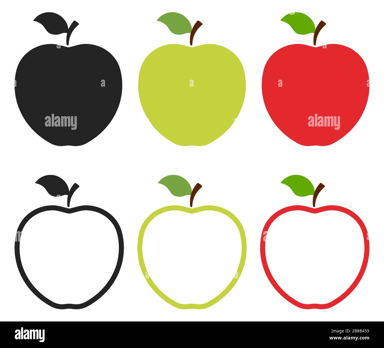 Set of apple icons. Black, green, red fill and outline apple logo isolated  on white background. Vector illustration for any design Stock Vector Image  & Art - Alamy