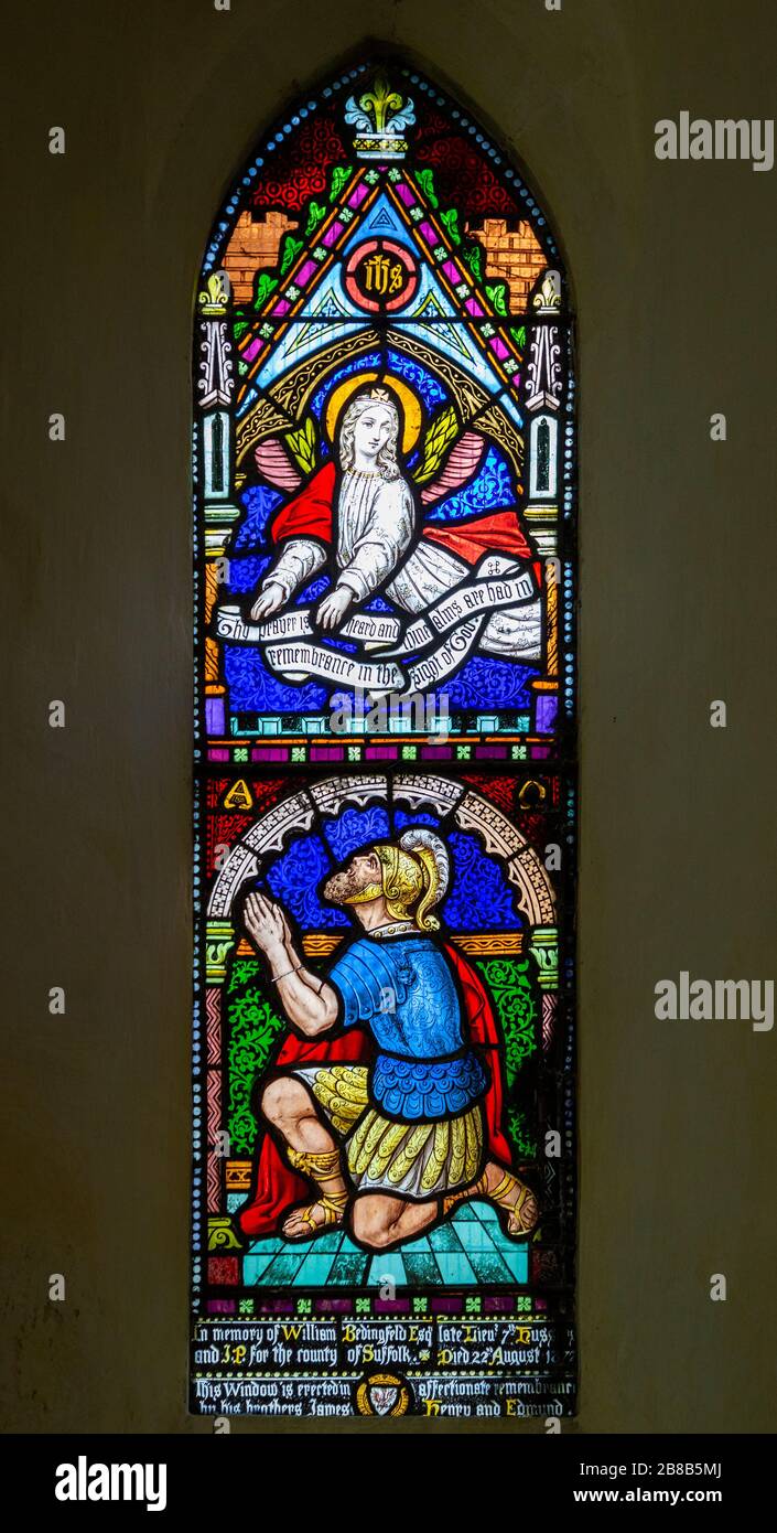 Stained glass window Bedingfield church, Suffolk, England, UK Good