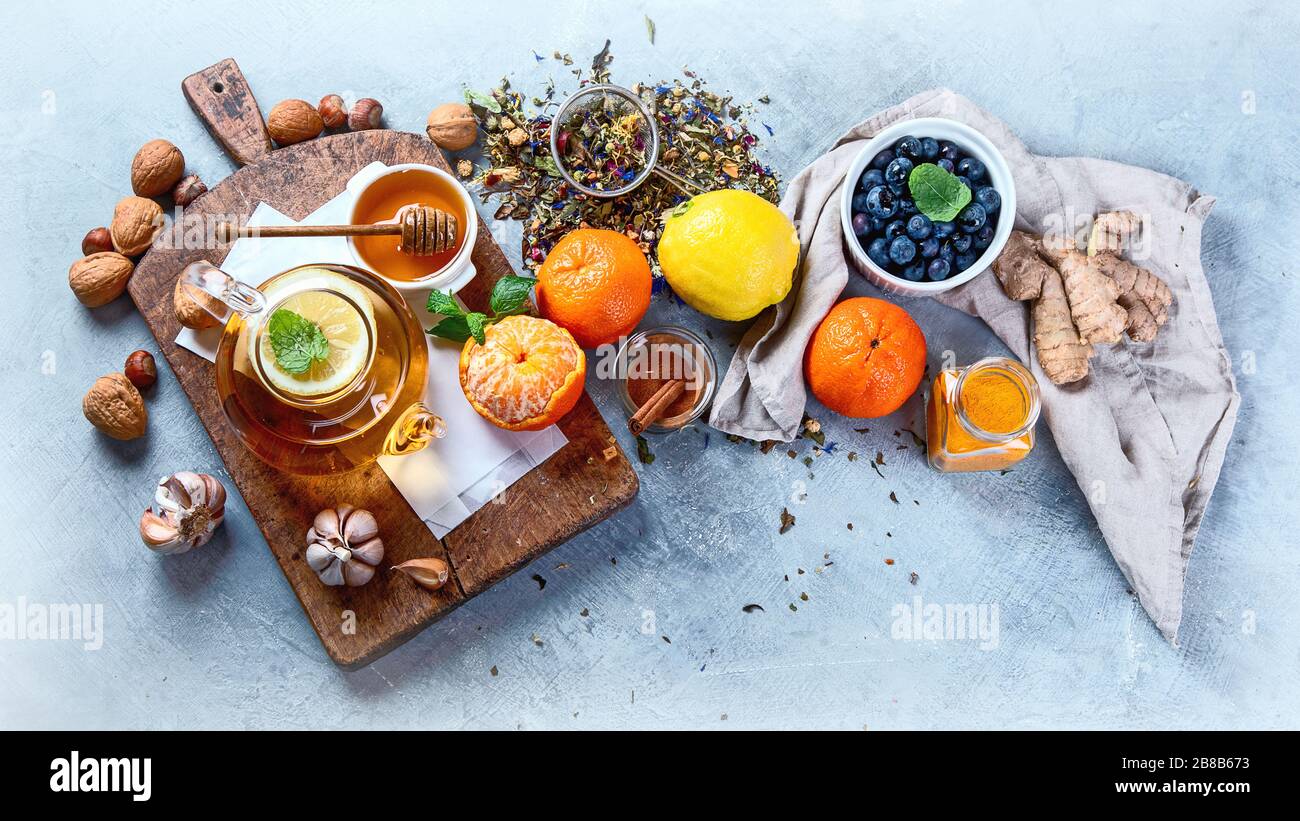 Remedies for cold and flu.Healthy food immune boosting selection. Foods