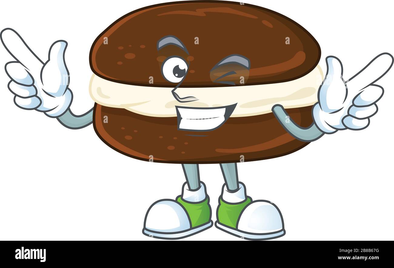 Funny whoopie pies cartoon design style with wink eye face Stock Vector
