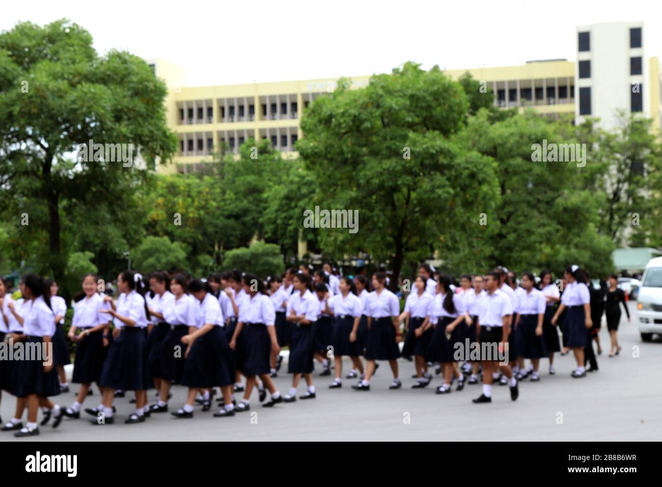 Blurred Students high school for Background in Thailand, Thai students walking Stock Photo
