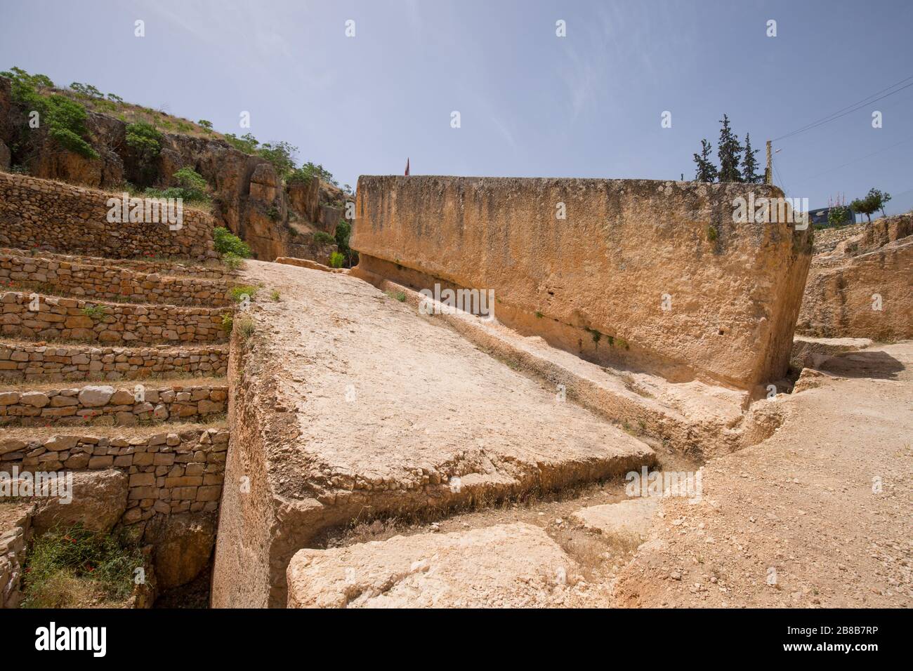 Ancient Roman quarry with a unfinished Roman monolith in Baalbek, Lebanon - June, 2019 Stock Photo