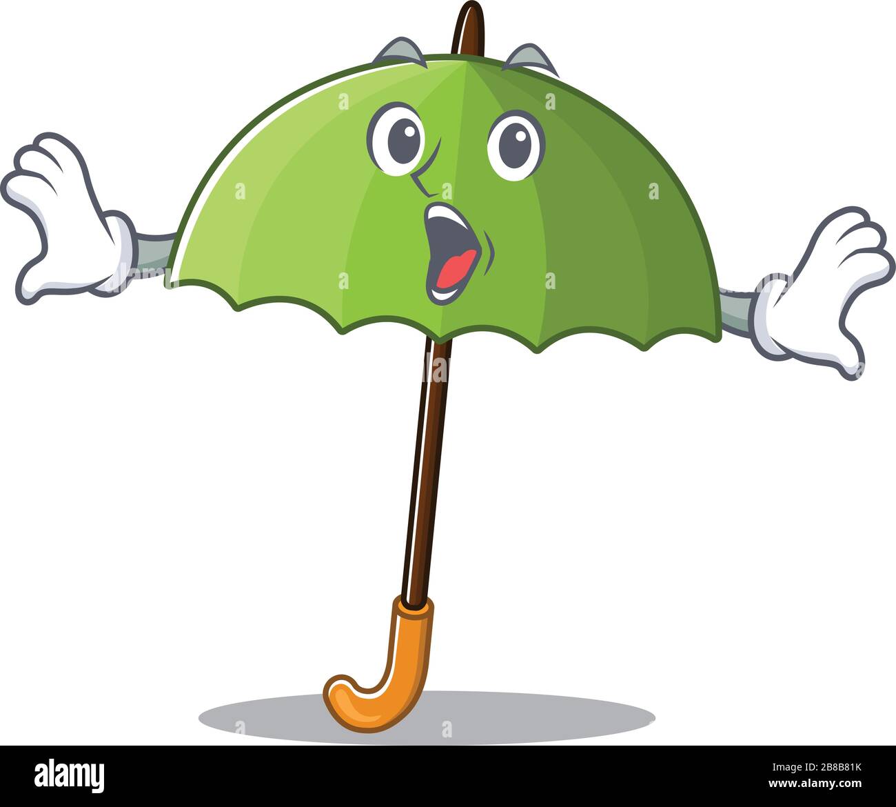 A cartoon character of green umbrella making a surprised gesture Stock Vector