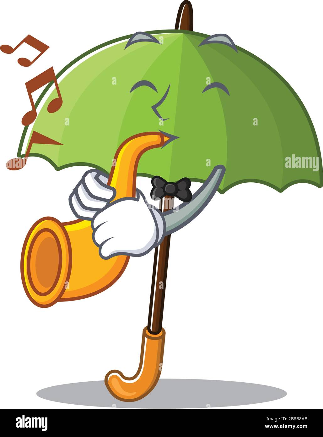 Green umbrella cartoon character design playing a trumpet Stock Vector