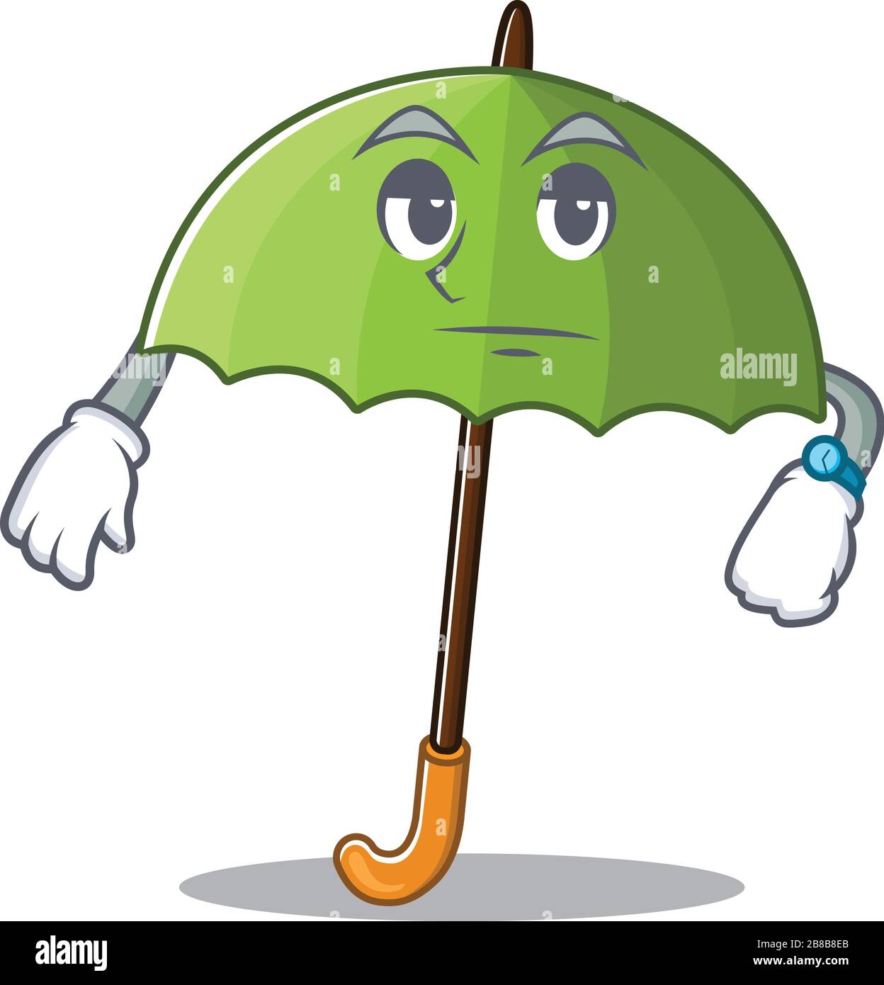 Green umbrella on waiting gesture mascot design style Stock Vector