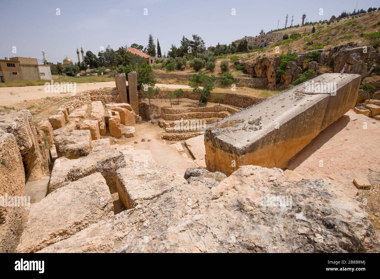 Ancient Roman quarry with a unfinished Roman monolith in Baalbek, Lebanon - June, 2019 Stock Photo