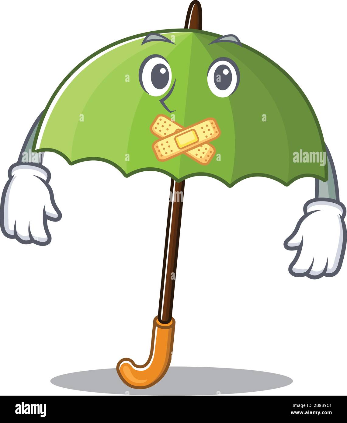 Green umbrella mascot cartoon character design with silent gesture