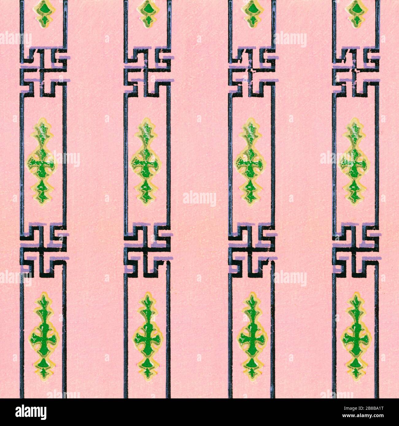 Vintage woodblock print of Japanese textile from Shima-Shima (1904) by Furu...