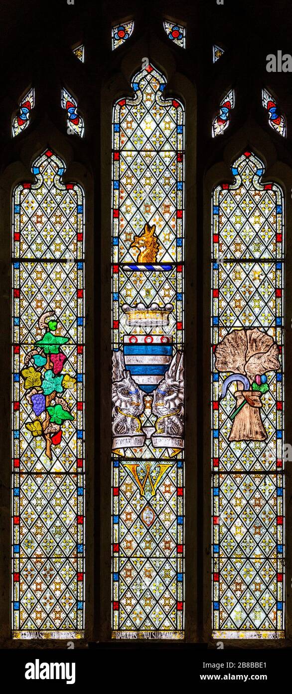 Stained glass window Washbrook church, Suffolk, England, UK memorial