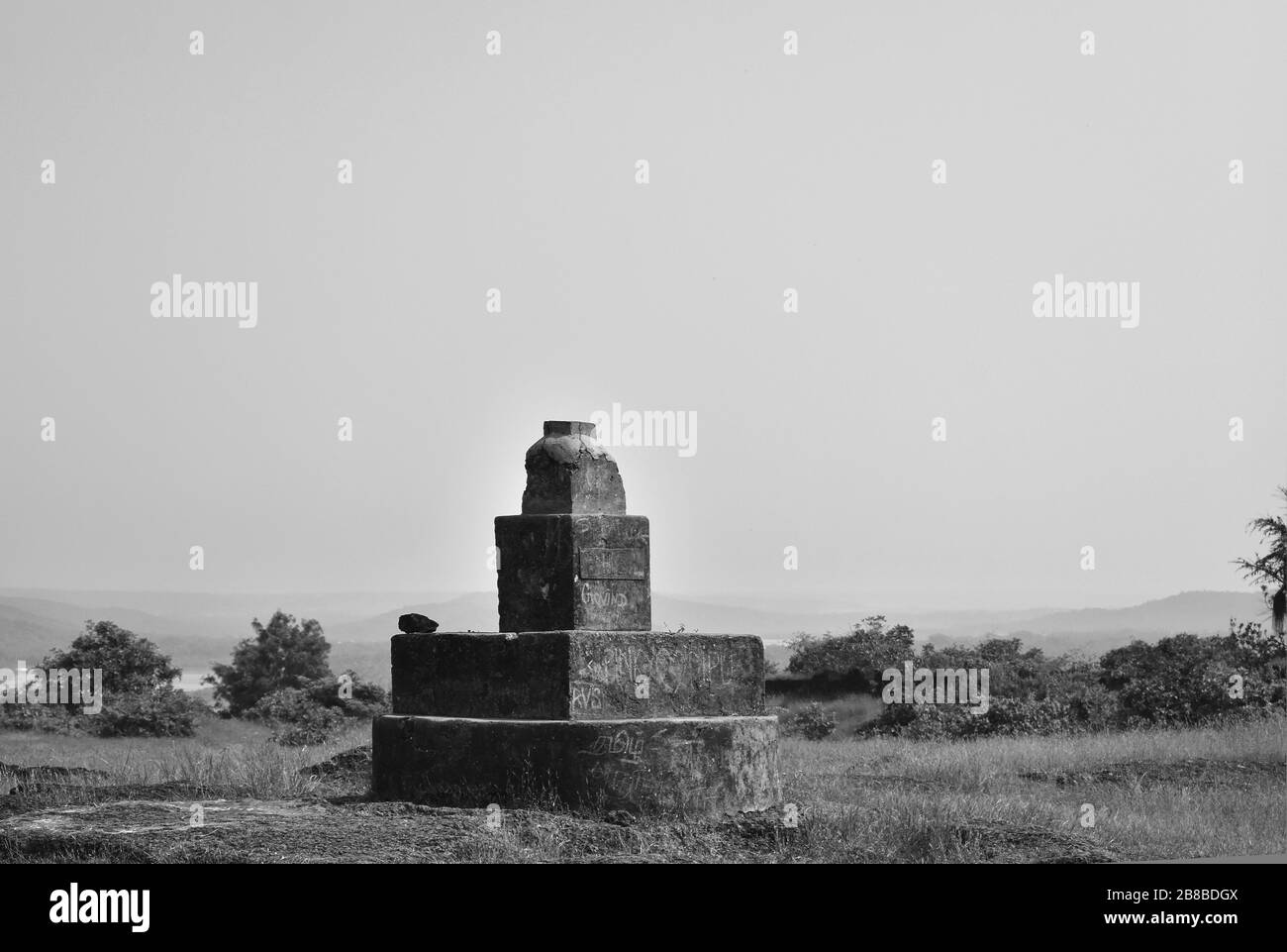 black and white image of a stone structure in Goa Stock Photo Alamy