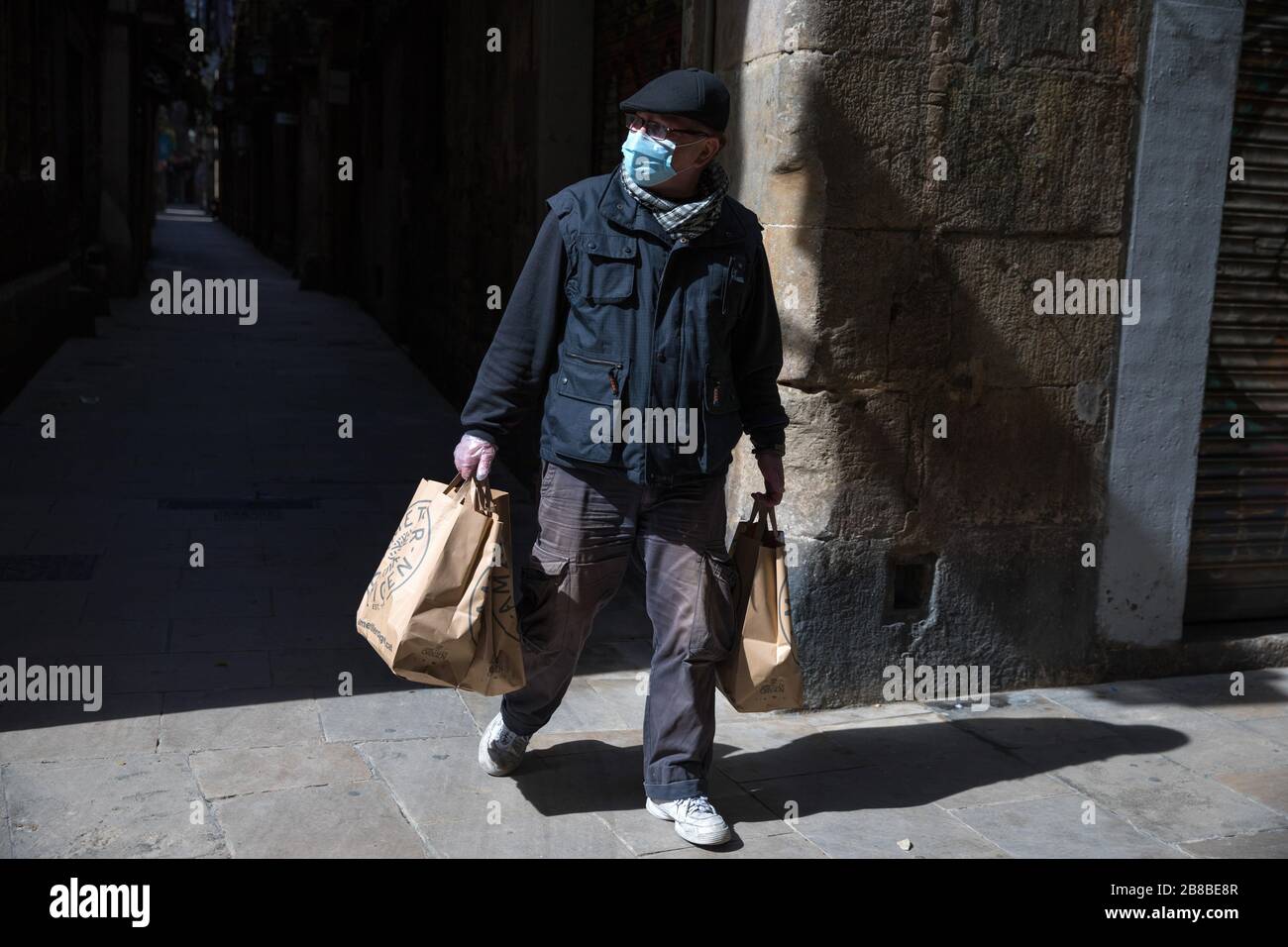 During the confinement ordained by Spanish Government to protect the society from the coronavirus spread, people can only go out from home to work, to Stock Photo