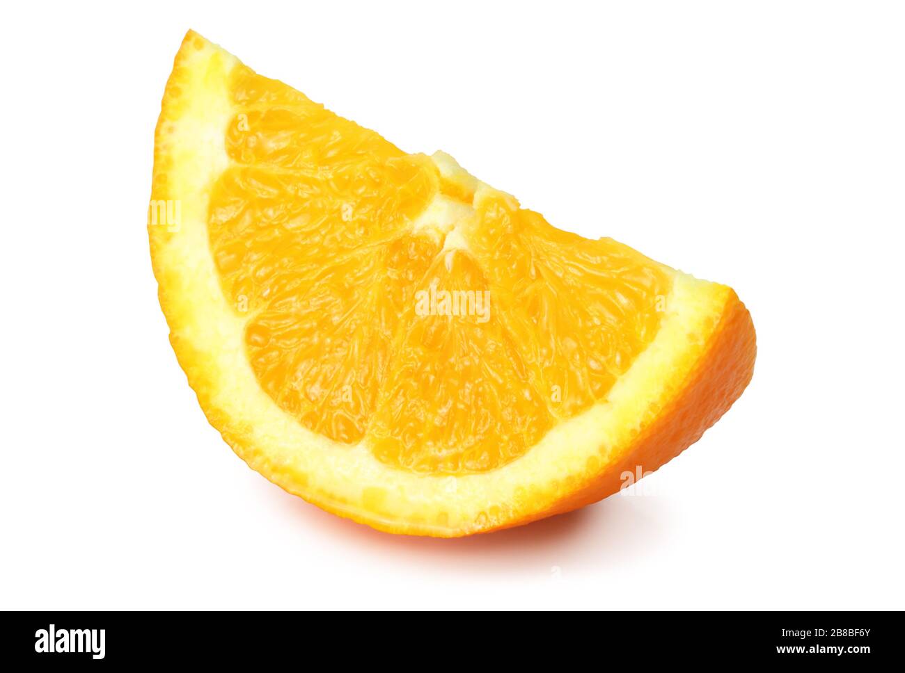 A piece of orange (Citrus) isolated on white background, including clipping path without shade. Germany.  Ein Apfelsinenstück (Zitrusfrucht) isoliert Stock Photo