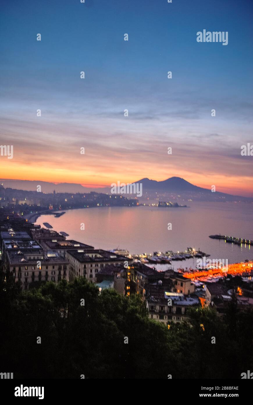 Sunrise of Mt. Vesuvius and the City of Naples, Italy Stock Photo