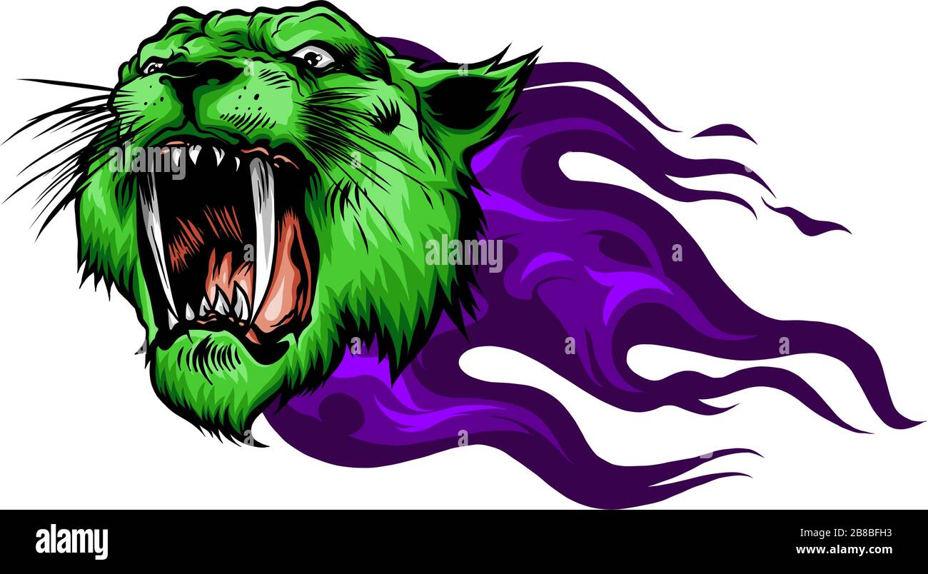 head Jaguar with Flame Tattoo vector illustration Stock Vector
