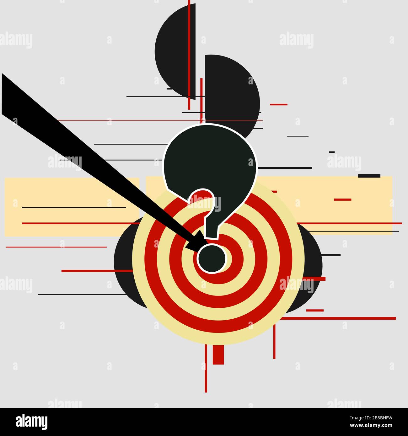 Vector abstract black and red shapes Constructivism Art style design. Geometric figures creates futuristic compostion with target. Minimalistic modern Stock Vector