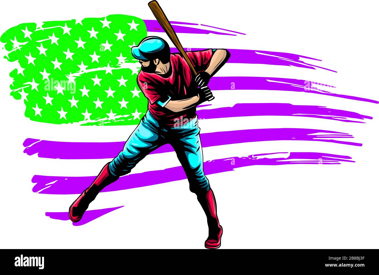 Powerful Baseball Hitter Left handed vector illustration Stock Vector