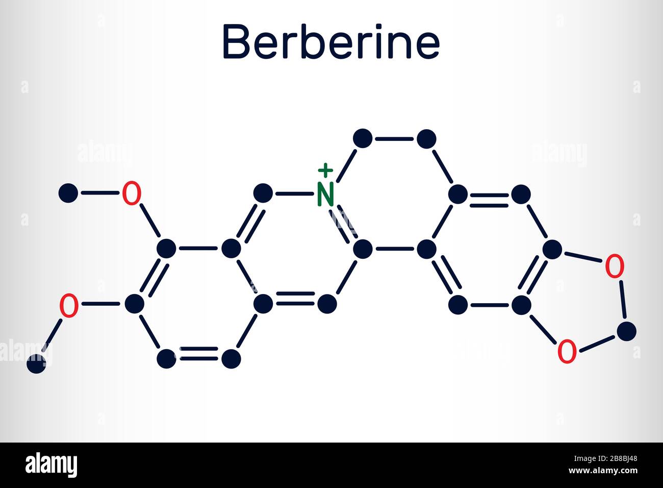 Berberine C20H18NO4, herbal alkaloid molecule. Structural chemical formula. Vector Illustration Stock Vector