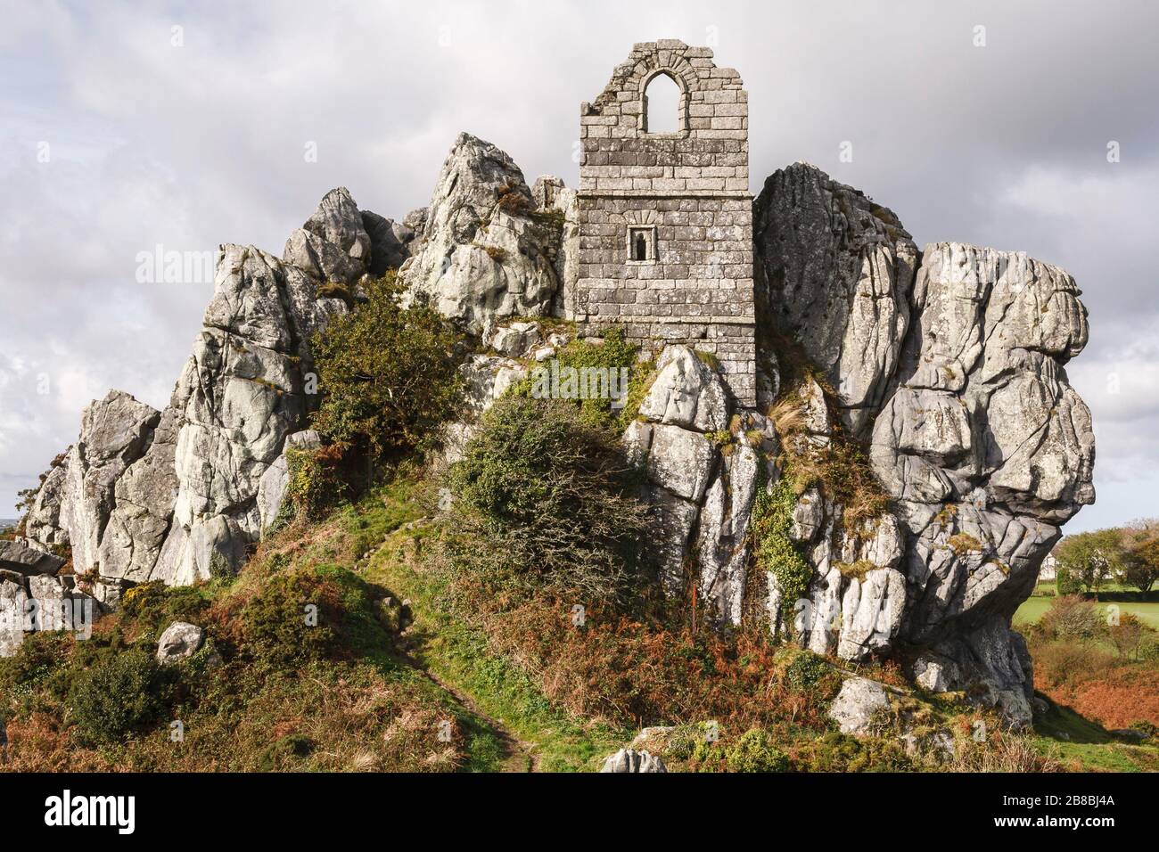 Roche rock, the site of St Michael's Chapel and Hermitage near St Austell, Cornwall Stock Photo