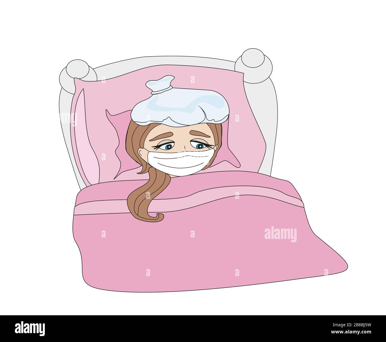 Illustration of a Sick Girl lying in bed Stock Vector Image \u0026 Art - Alamy, image size:1300x1152