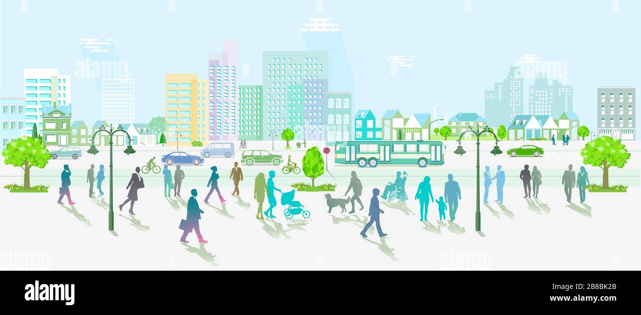 Road traffic with pedestrians and cars on urban street Stock Photo - Alamy