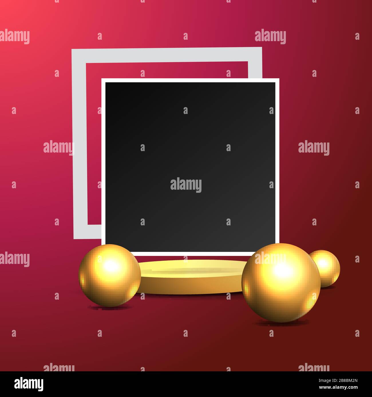 Metallic Golden Stage With Floating Geometrical Forms And Round
