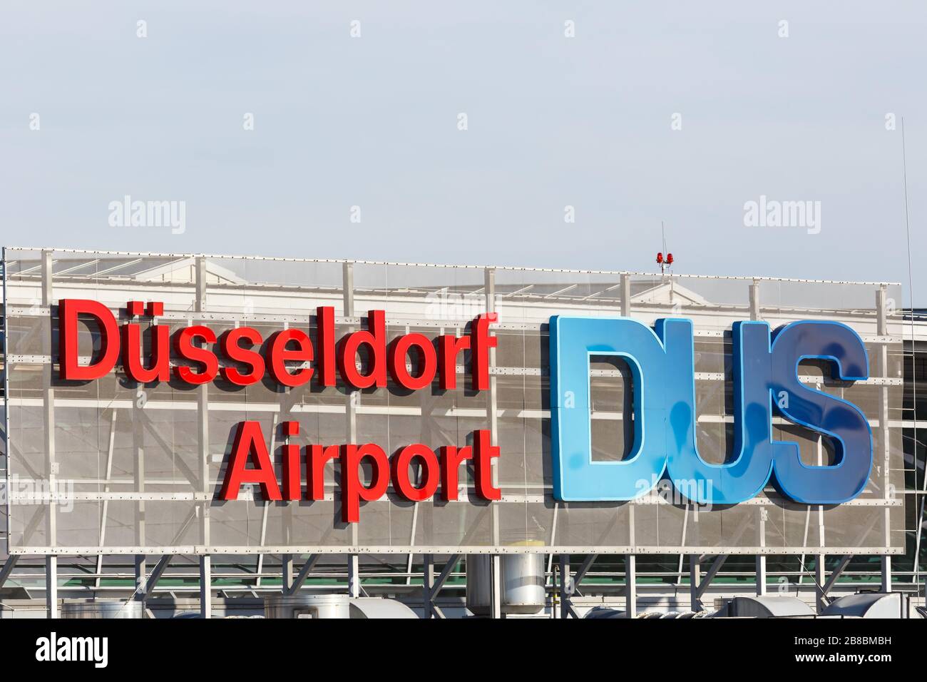 Dusseldorf, Germany – March 24, 2019: Logo of Dusseldorf airport (DUS) in Germany. Stock Photo