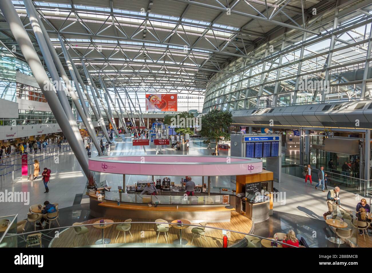 Dusseldorf, Germany – March 24, 2019: Terminal of Dusseldorf airport (DUS) in Germany. Stock Photo
