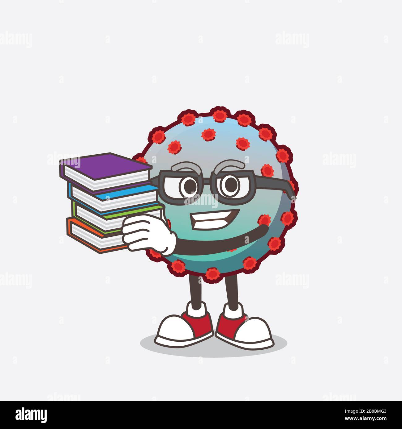 A picture of Virus cartoon mascot character studying with some books ...