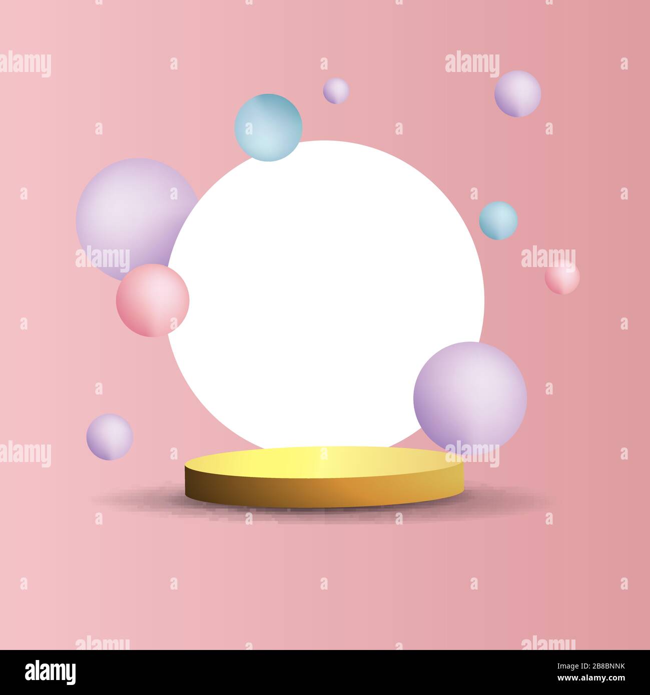 Metallic Golden Stage With Floating Geometrical Forms Round