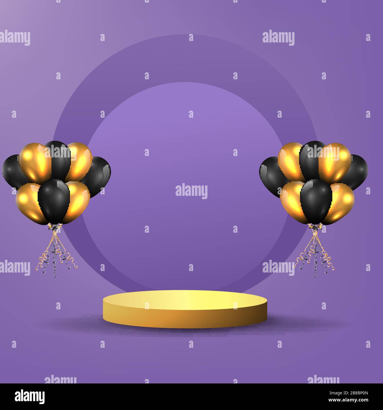 Metallic Golden Stage With Flying Balloons Round Platform