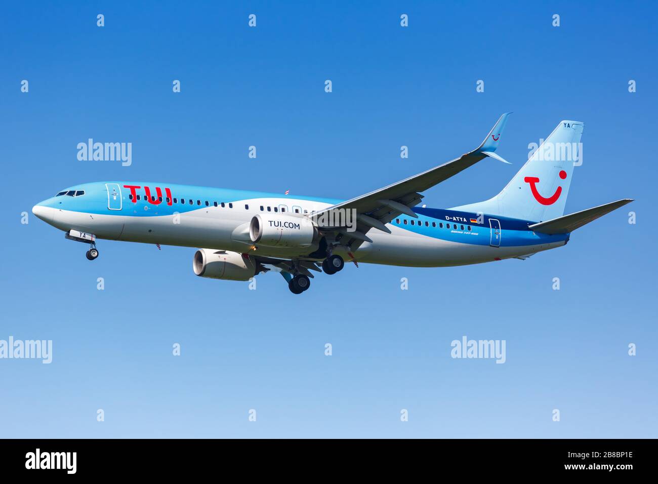 Mulhouse, France – August 31, 2019: TUI Boeing 737-800 airplane at Mulhouse airport (EAP) in France. Boeing is an American aircraft manufacturer headq Stock Photo