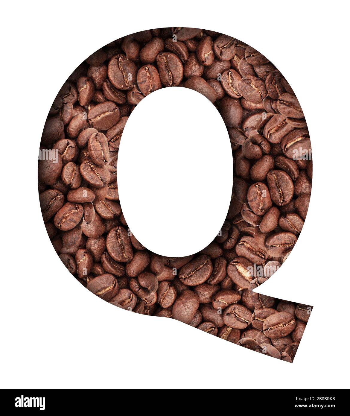 Stencil of the letter Q on a background of coffee beans. For use in design Stock Photo