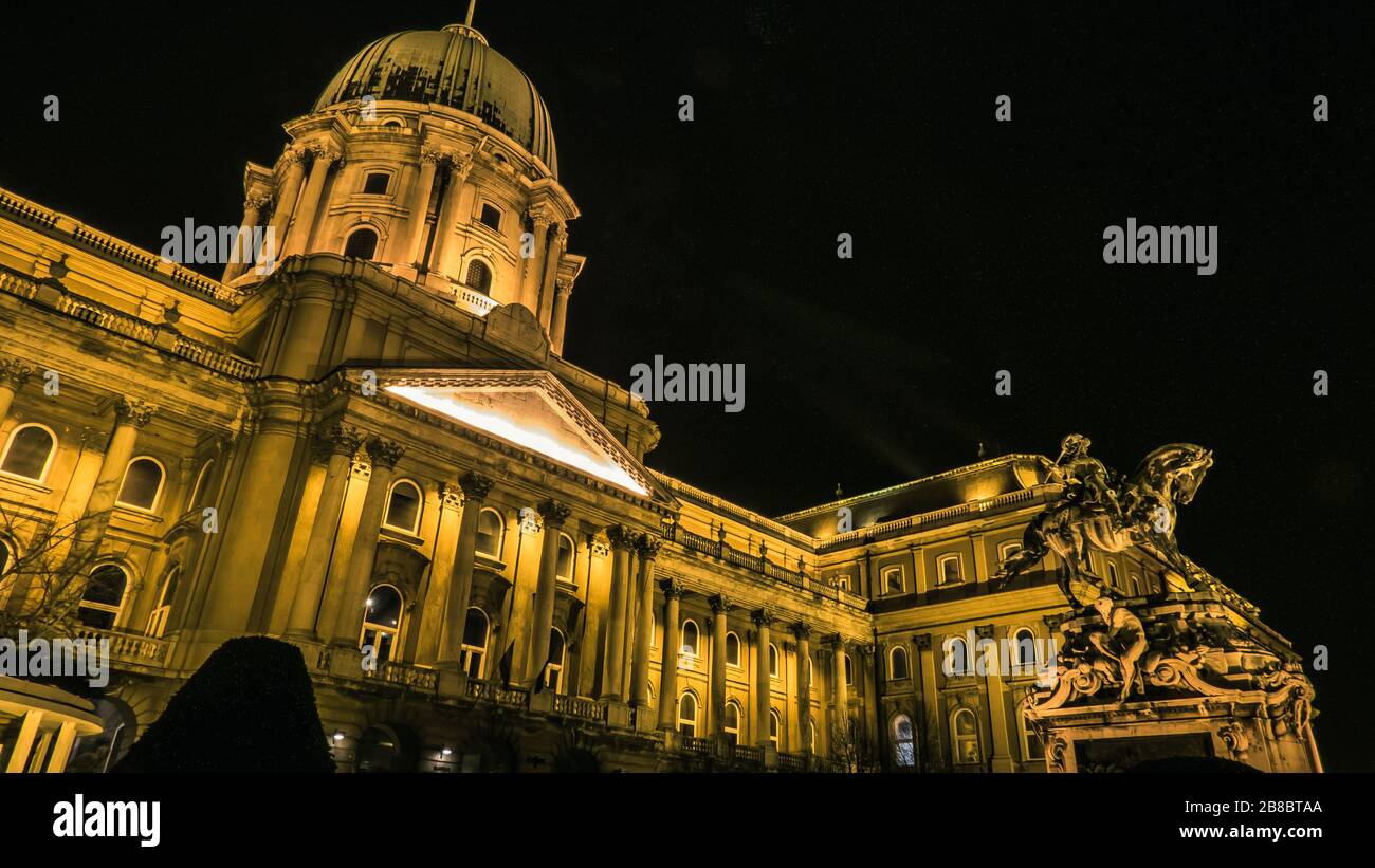 The Hungarian Royal Palace at night Stock Photo