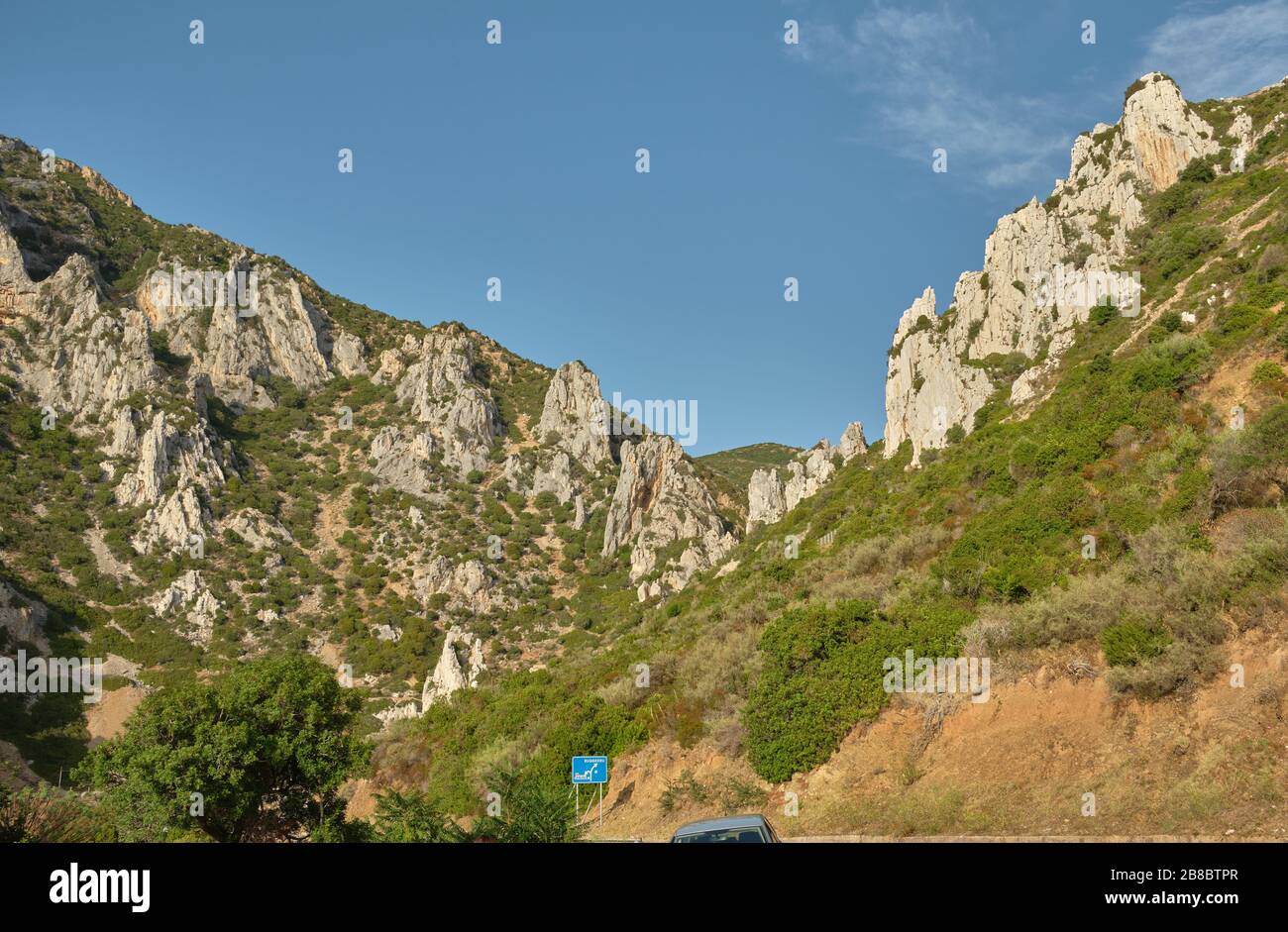 View on Buggerru mountains, coastal peaks in south Sardinia, Italy Stock Photo