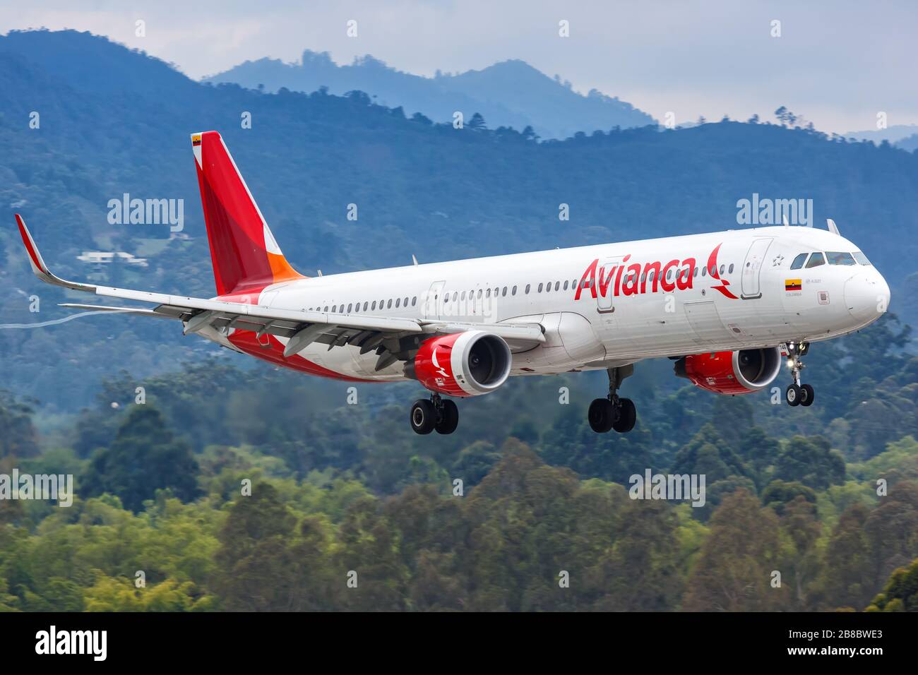 Medellin, Colombia – January 25, 2019: Avianca Airbus A321 airplane at Medellin Rionegro airport (MDE) in Colombia. Airbus is a European aircraft manu Stock Photo