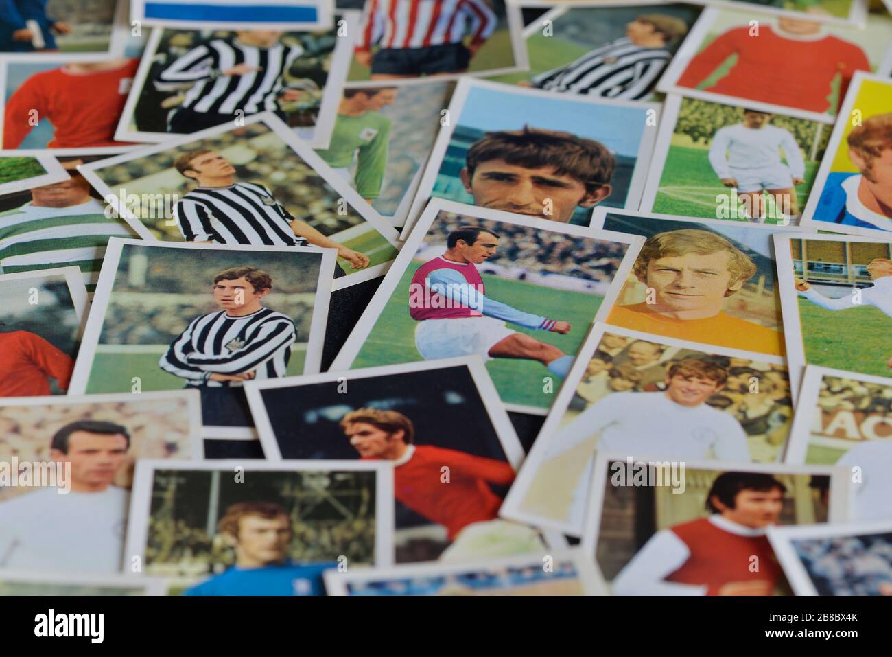 A selection of The wonderful world of soccer stars in action football player cards from FKS Publishers. UK.1970s Stock Photo