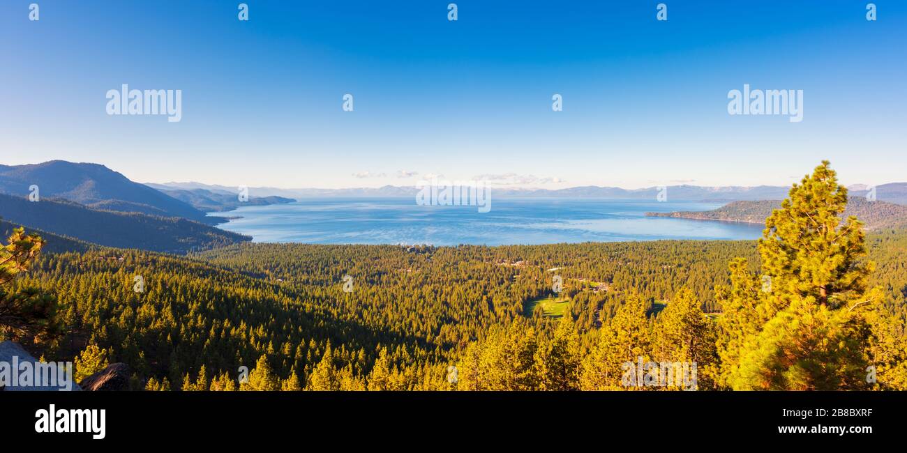 Panoramic view on Lake Tahoe, Nevada, USA, looking southwest Stock Photo