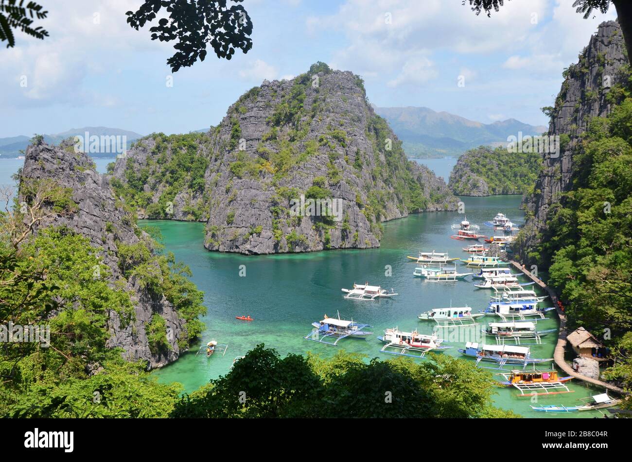 Aerial view on limestone covered bay at Coron island Philippines Stock Photo