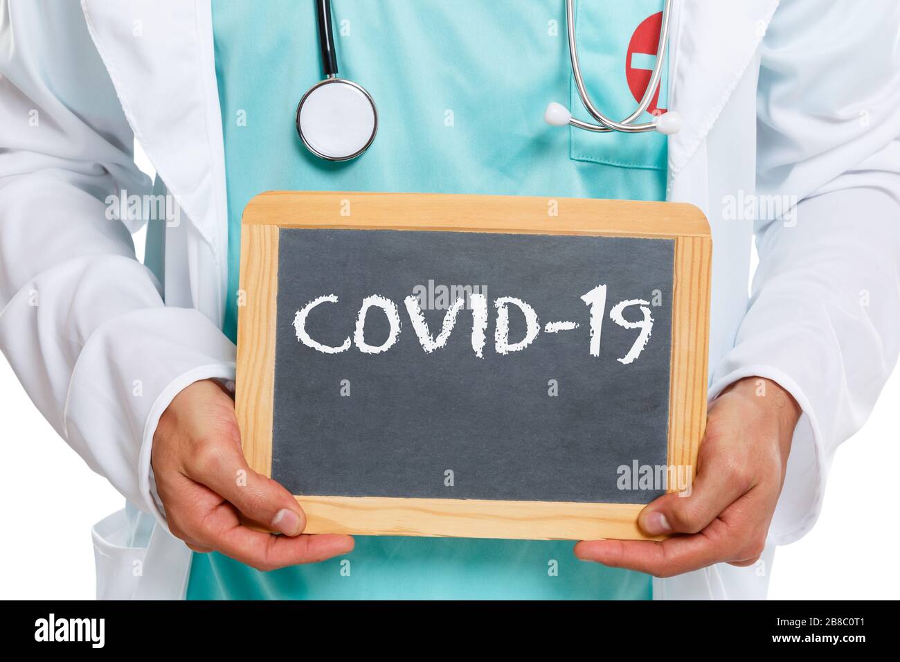COVID-19 COVID Corona virus coronavirus disease doctor ill illness health slate board Stock Photo