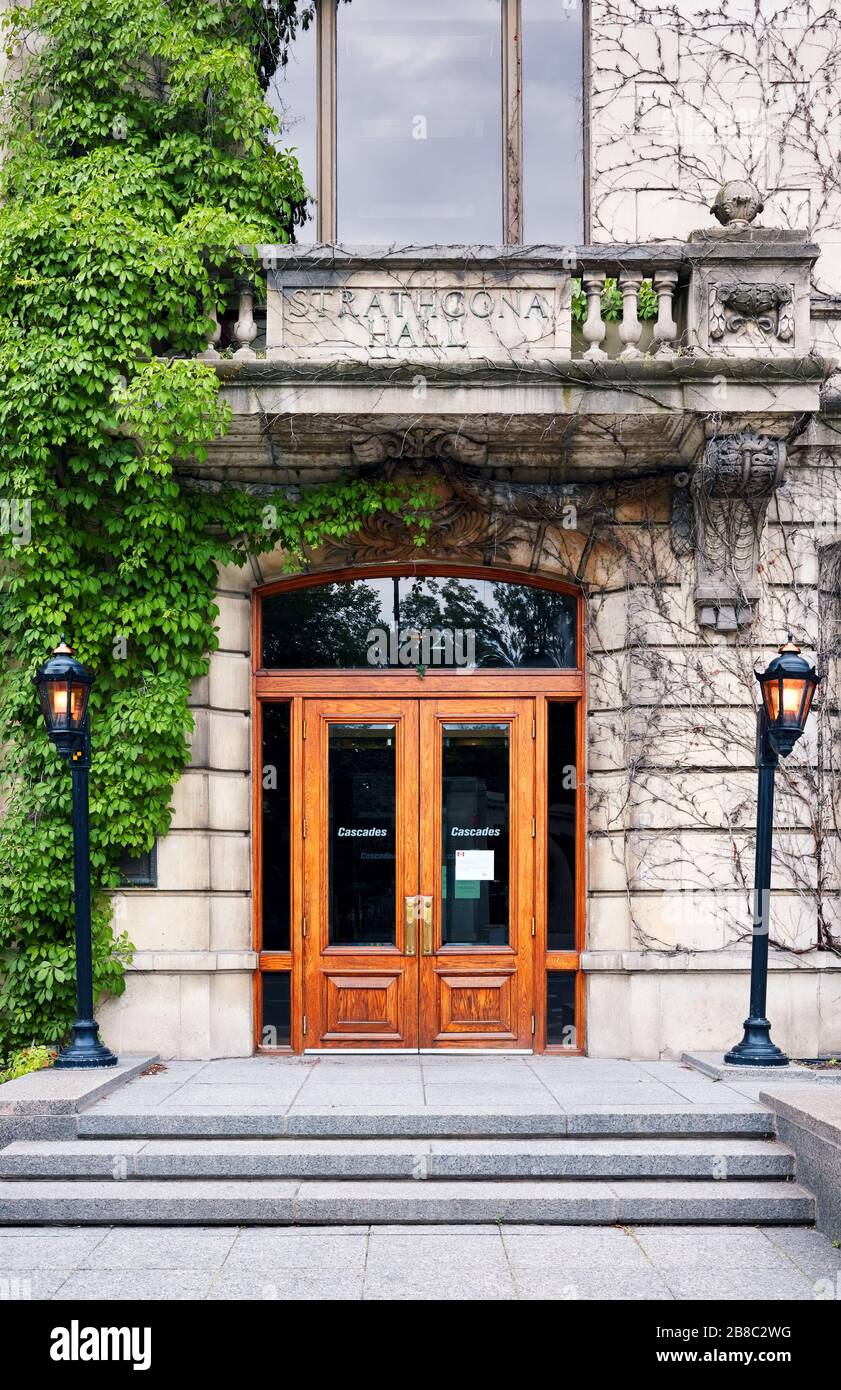 June, 2018 - Montreal, Canada: McGill University Strathcona music building entrance door on Sherbrooke street in Montreal, Quebec, Canada Stock Photo