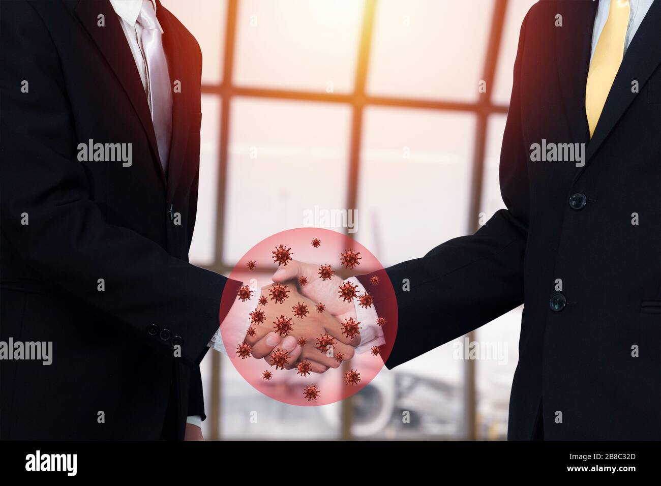 getting close or touching each other, shaking hands will increase the likelihood of spreading the carrier-infected person. social distance will stop o Stock Photo