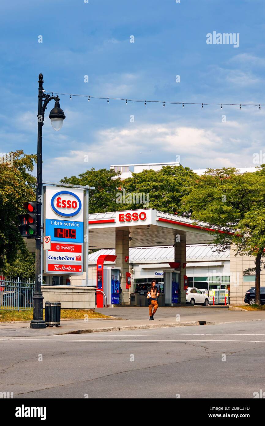 June, 2018 - Montreal, Canada: Esso gas station in Montreal, Quebec, Canada Stock Photo