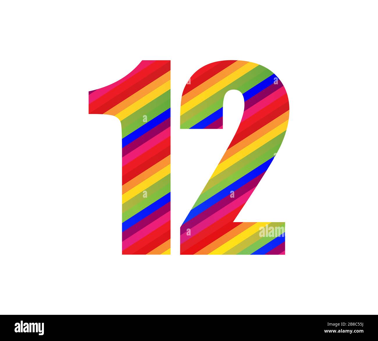 12 Number Rainbow Style Numeral Digit. Colorful Twelve Number